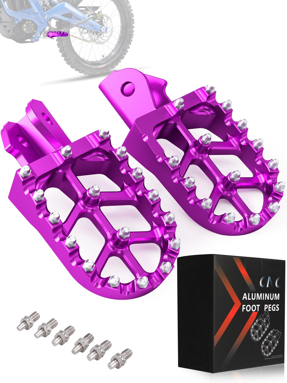 JFG Racing dirt bike pegs close-up show forged 7075 aluminum for solid foot grip.