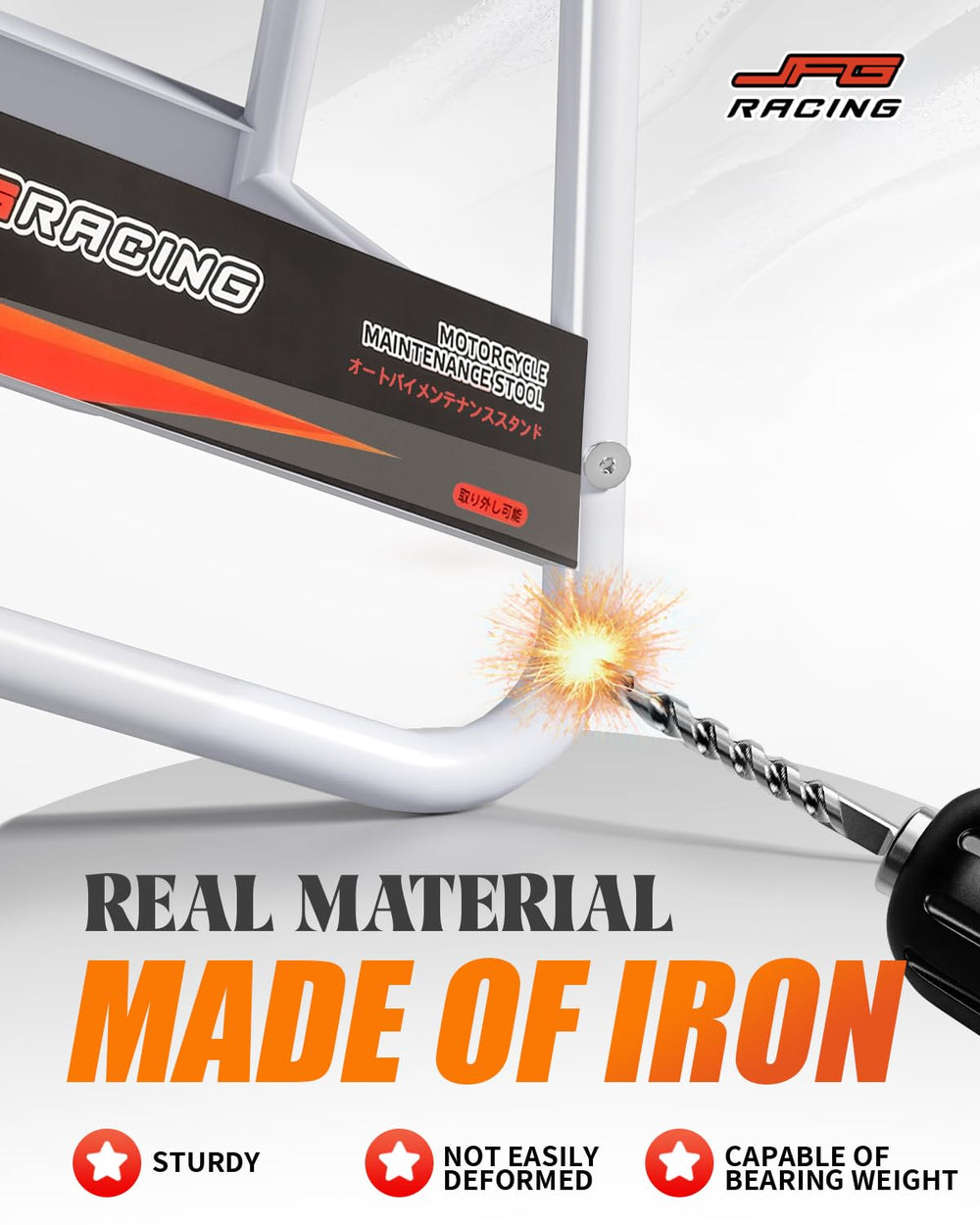 JFG Racing corner detail reveals durable iron construction