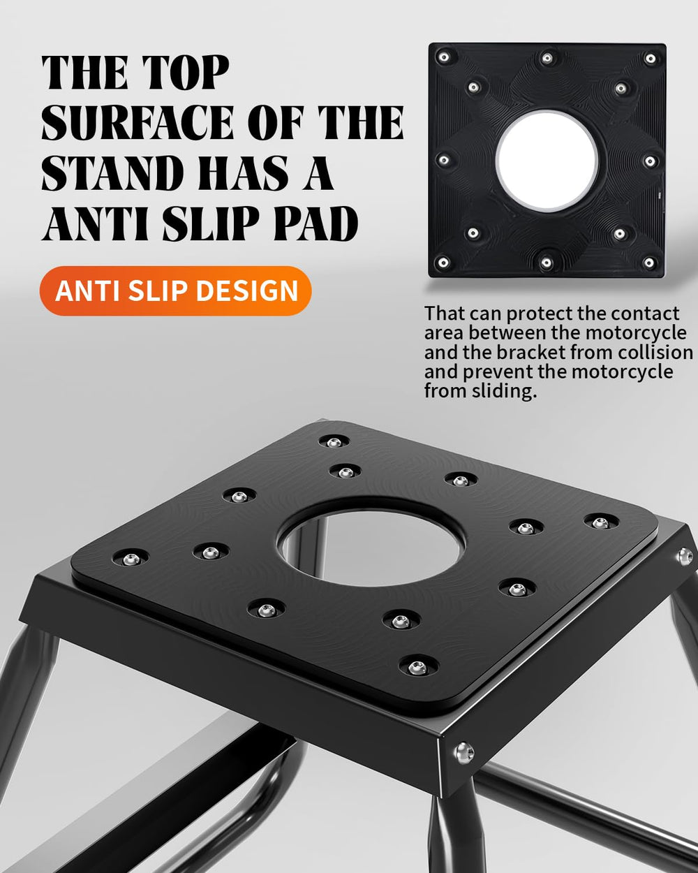 JFG RACING dirt bike stand detachable design eases storage and transport.
