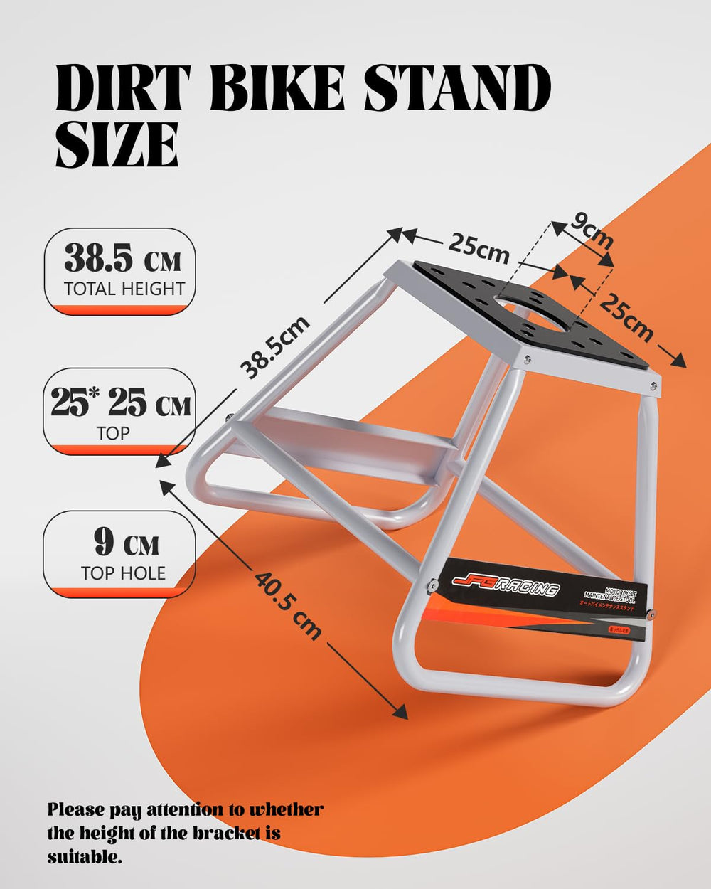 JFG Racing stand with rubber pad protects contact area and prevents slipping
