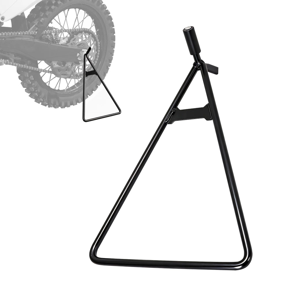 JFG RACING triangle stand front view shows sturdy steel frame for parking