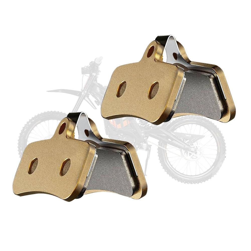 JFG RACING front brake pad close-up showing durable friction for electric dirt bikes