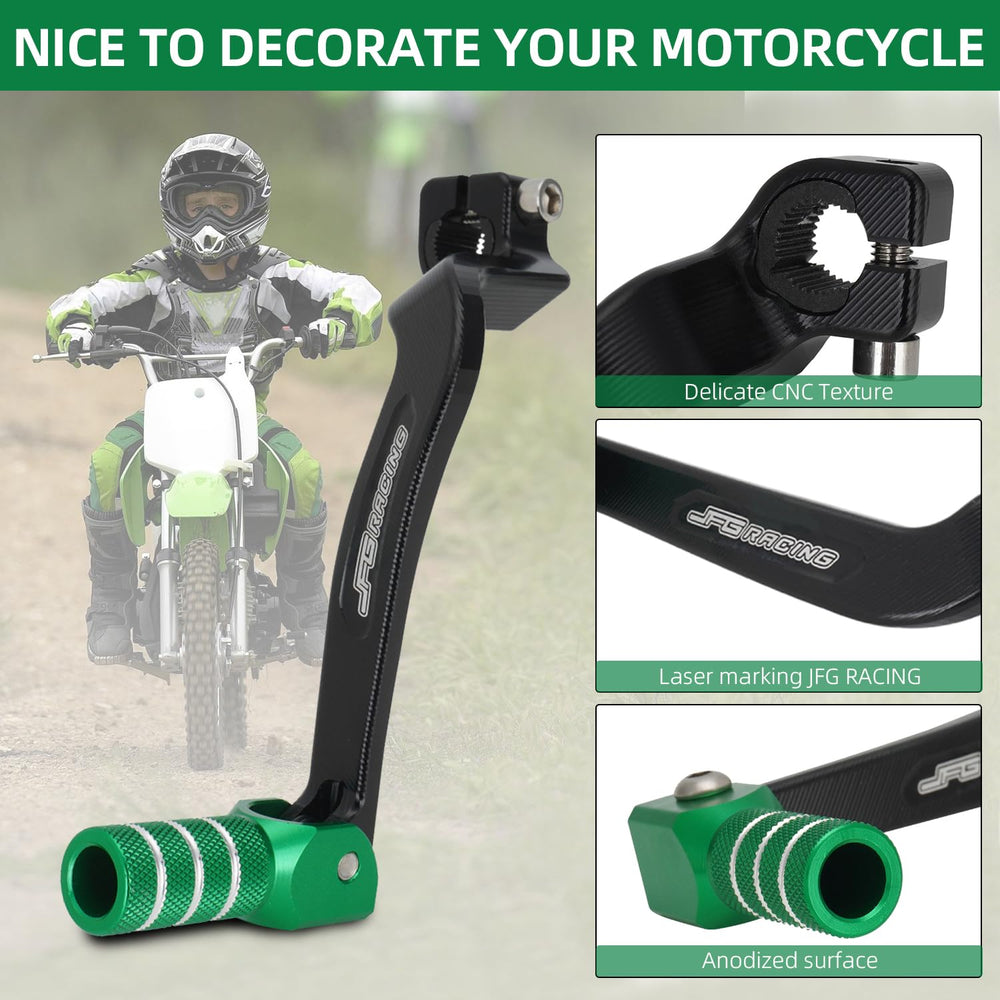 JFG RACING KLX110 shifter lever compared to OEM design.