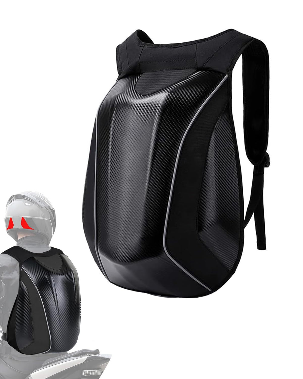 JFG RACING motorcycle backpack front view shows aero design for riders