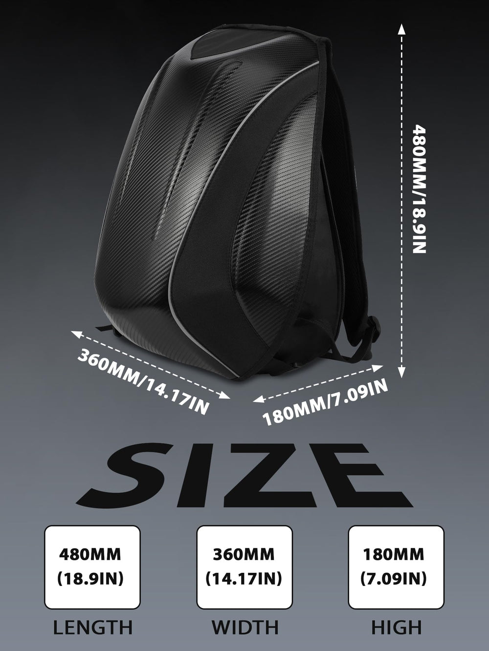 JFG RACING backpack side view highlights compact profile for easy mounting
