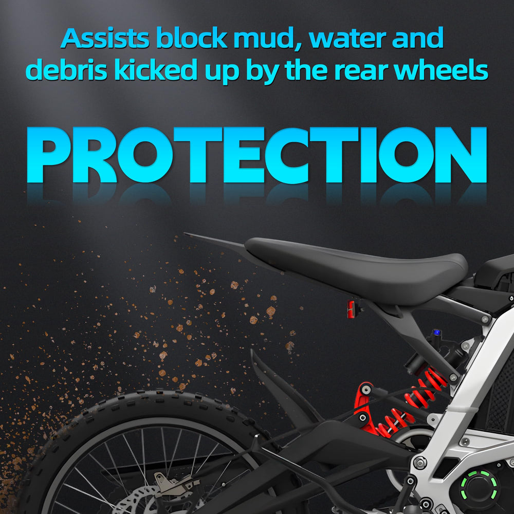 JFG RACING rear fender shields the tail from debris on muddy off-road trails.