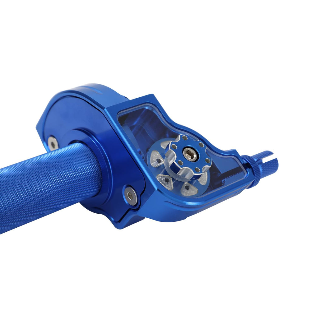 JFG RACING twist throttle blue variant enhances sportbike style and 22mm universal fit.