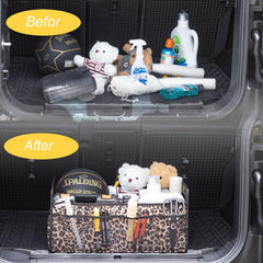 JiatuA leopard trunk organizer sturdy structure stays upright during travel