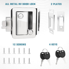 Jiimee Chrome RV door lock kit components including spacers and screws
