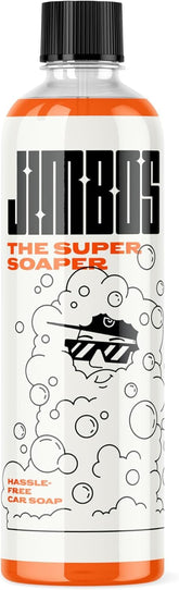 Jimbos Super Soaper bottle pour shows high-foaming action for fast, touchless cleaning.