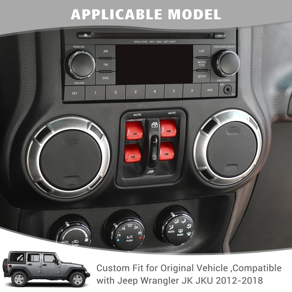 Jimen JK window button covers installed on center console for seamless fit