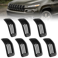 JINCHEN 7pcs grill mesh inserts for Jeep Cherokee front view with bright black finish for protection and style