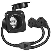 Jindouyun 15A inlet with dual 18-inch cords, ideal for RVs and trailers.