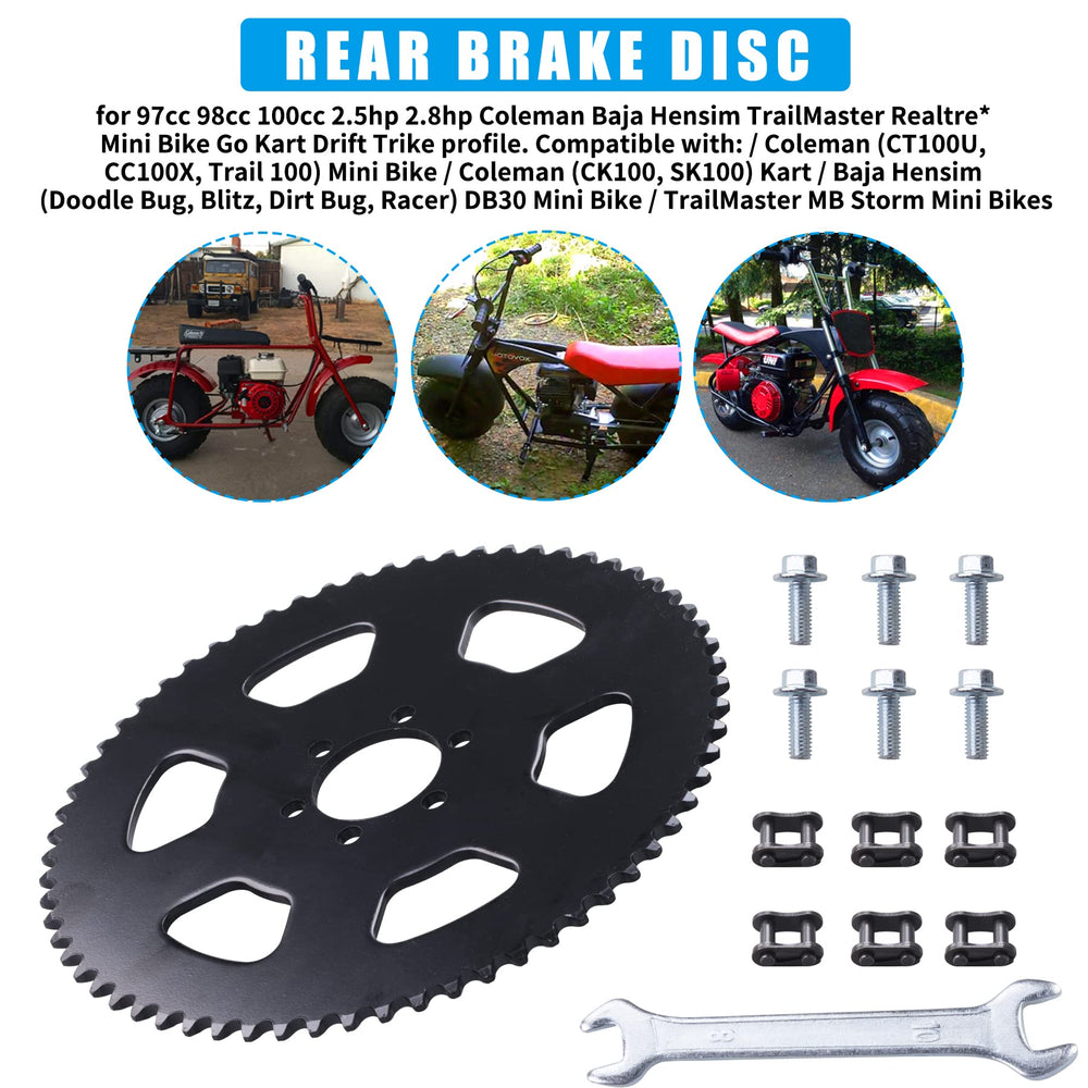 Durable steel construction emphasizes long service life on rugged mini bikes.