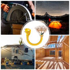 JIUWFOX outdoor RV camping setup with adapter providing flexible outlet access