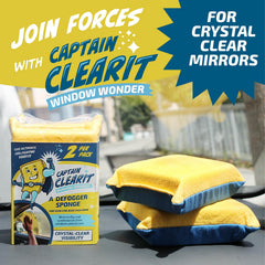 JJ KENT Captain ClearIt sponge on mirrors provides fog-free reflections.