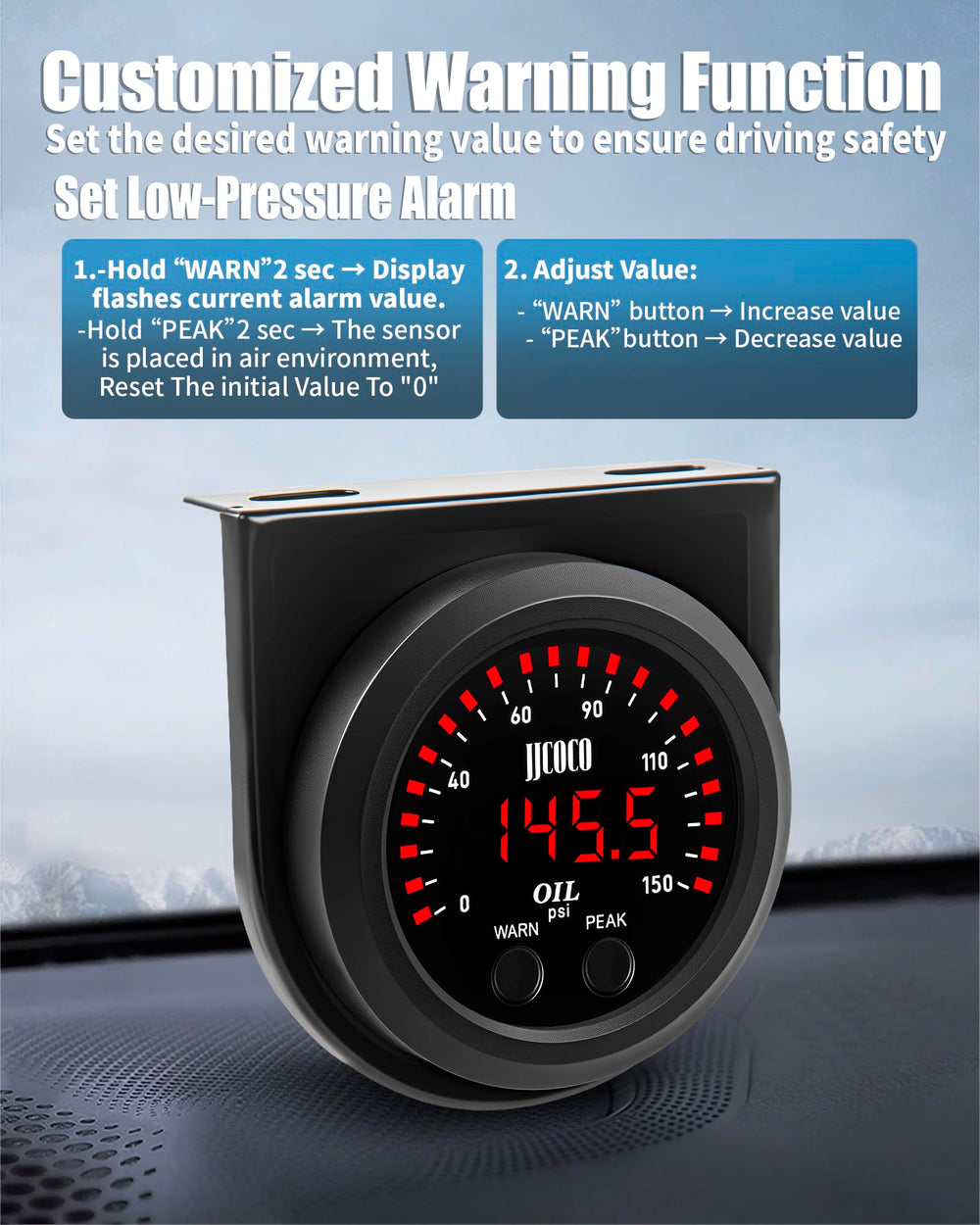 JJCOCO peak pressure recall captures max readings during hard acceleration