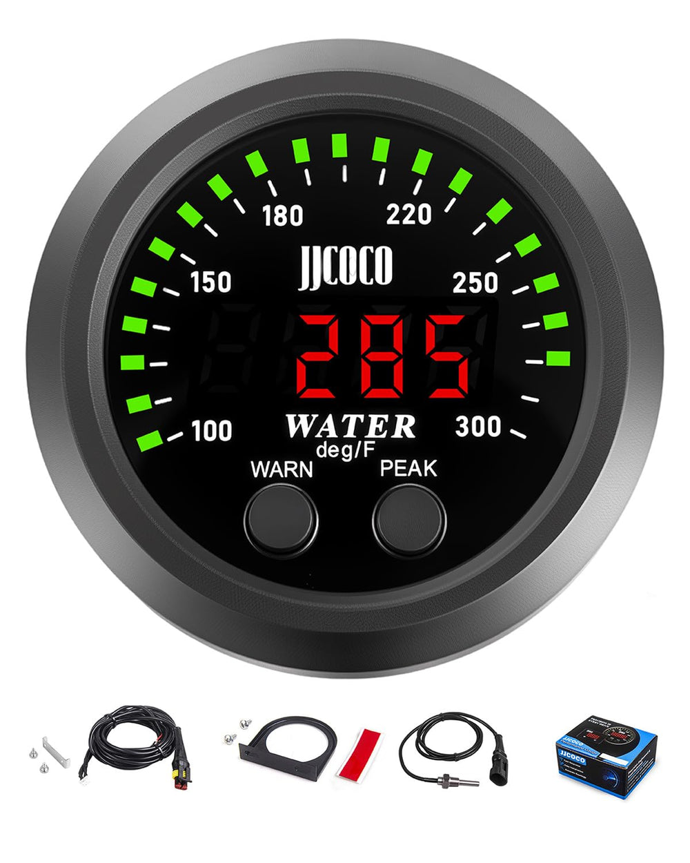 JJCOCO water temperature gauge display shows clear digital readings in all lighting.