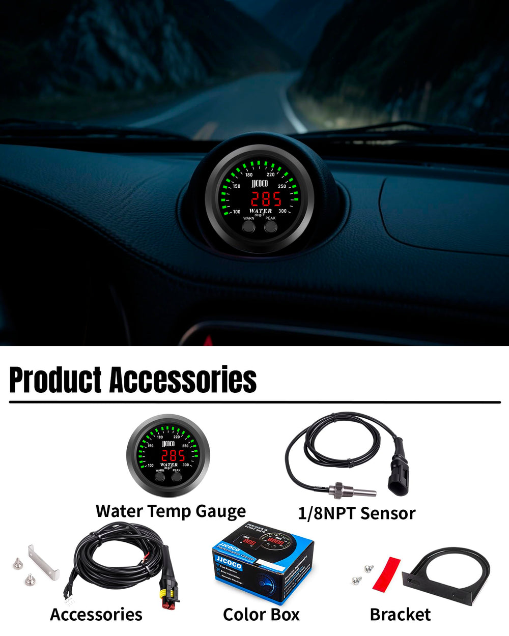 JJCOCO customizable overheat alarm shows alert for engine protection scenarios.