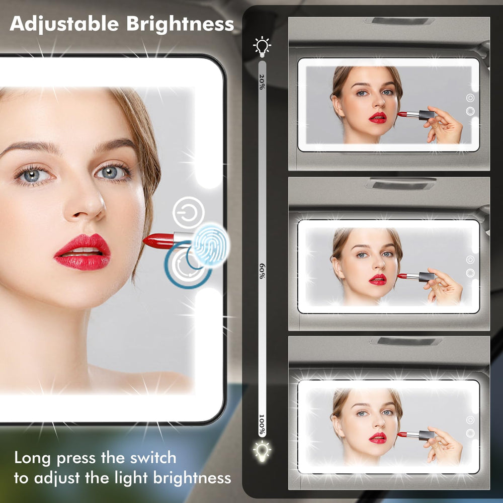 JJhxr compact light-weight mirror fits most vehicles on sun visor.