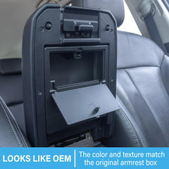 JKCOVER flush lid clearance showing no interference with armrest operation.