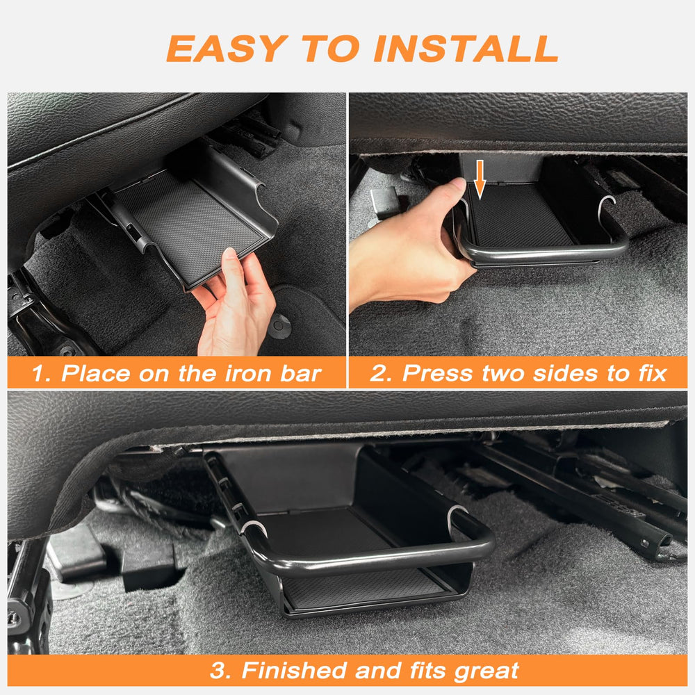 JKCover non-slip mat stabilizes items under the front seat during rides.