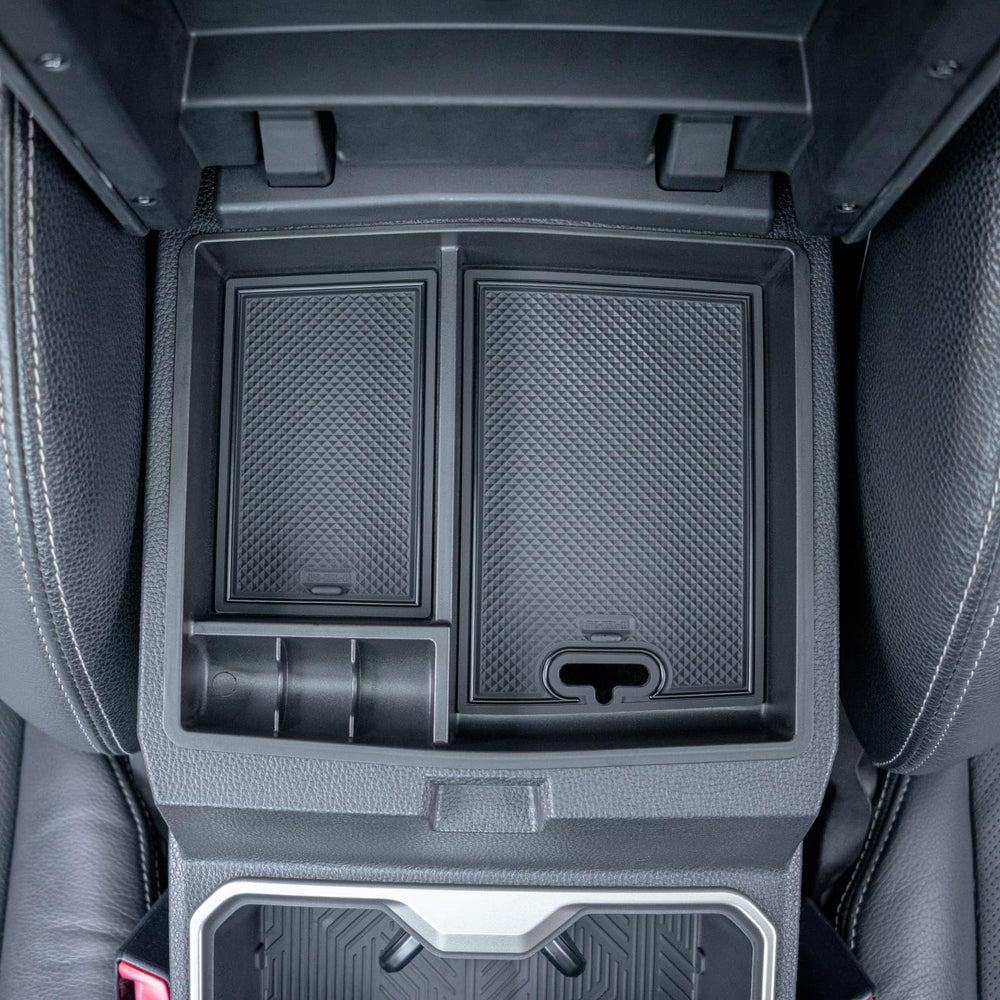 JKCOVER Tacoma center console tray top view showing organized storage for small items