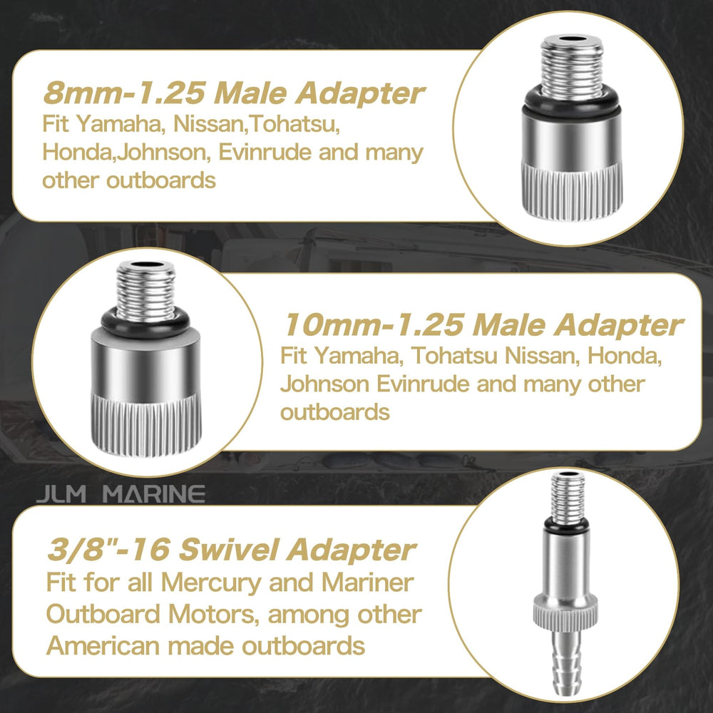 JLM MARINE 3/8 swivel adapter close-up for Mercury/OMC connections