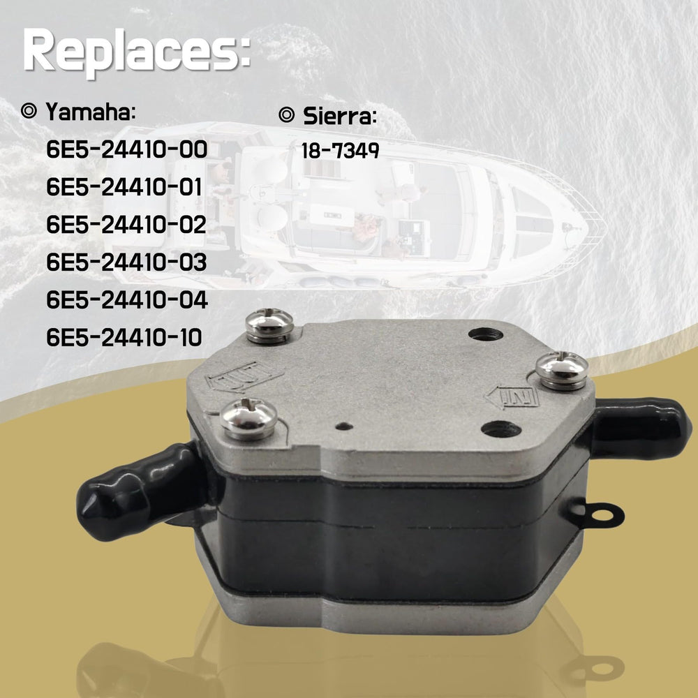 JLM MARINE aluminum body fuel pump resists corrosion on boats.