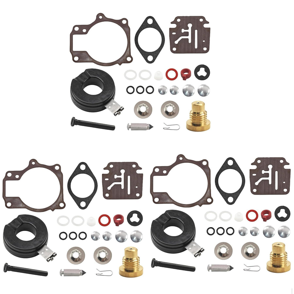 JLM MARINE carb kit 3-pack front view with complete rebuild components for reliable engines