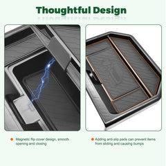 JLQP built-in lid with magnetic cover for secure, discreet storage.