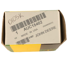 John Deere AUC15402 label close-up indicating OEM quality