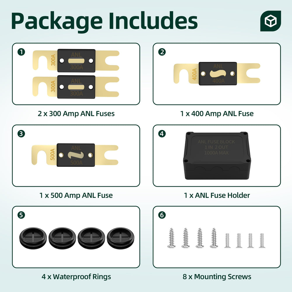Joinfworld 500A ANL fuse pack included for heavy-duty circuits.