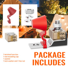 Packaging includes waterproof cap, washer, lock washer, and hex nut.