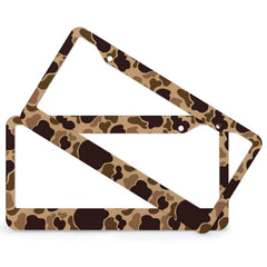 JOJOART Duck camouflage license frame on vehicle, rugged outdoor style.