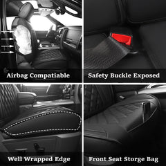 JOJOBAY Dodge Ram seat cover embroidery detail black adds premium look.