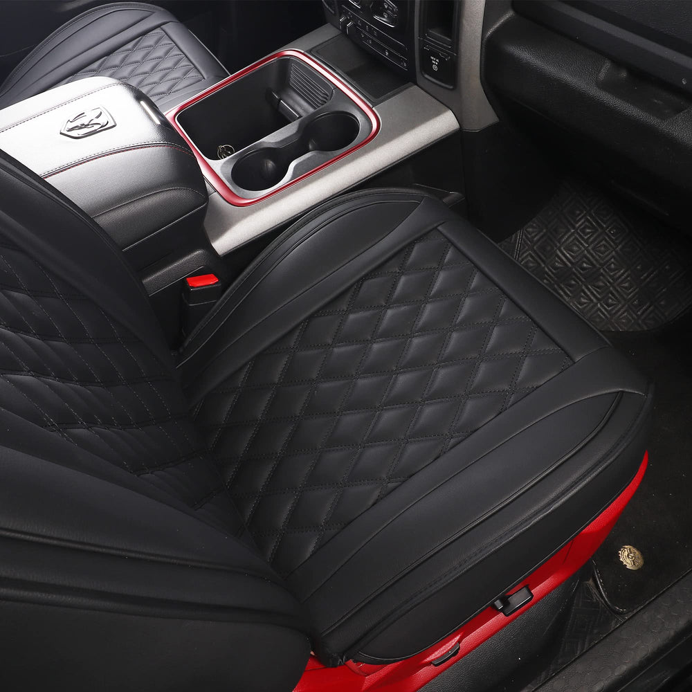 JOJOBAY Dodge Ram seat cover stain resistance black for easier cleanup.