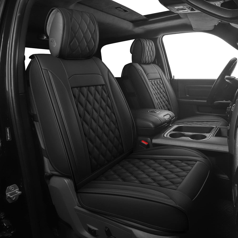 JOJOBAY Dodge Ram front 2pc seat covers in black protect seats with waterproof PU leather.