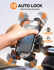 JOYROOM bike phone holder with four-arm clamp securing the device.