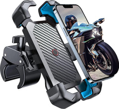 JOYROOM motorcycle mount shows the 1s auto lock button for secure one‑hand operation.