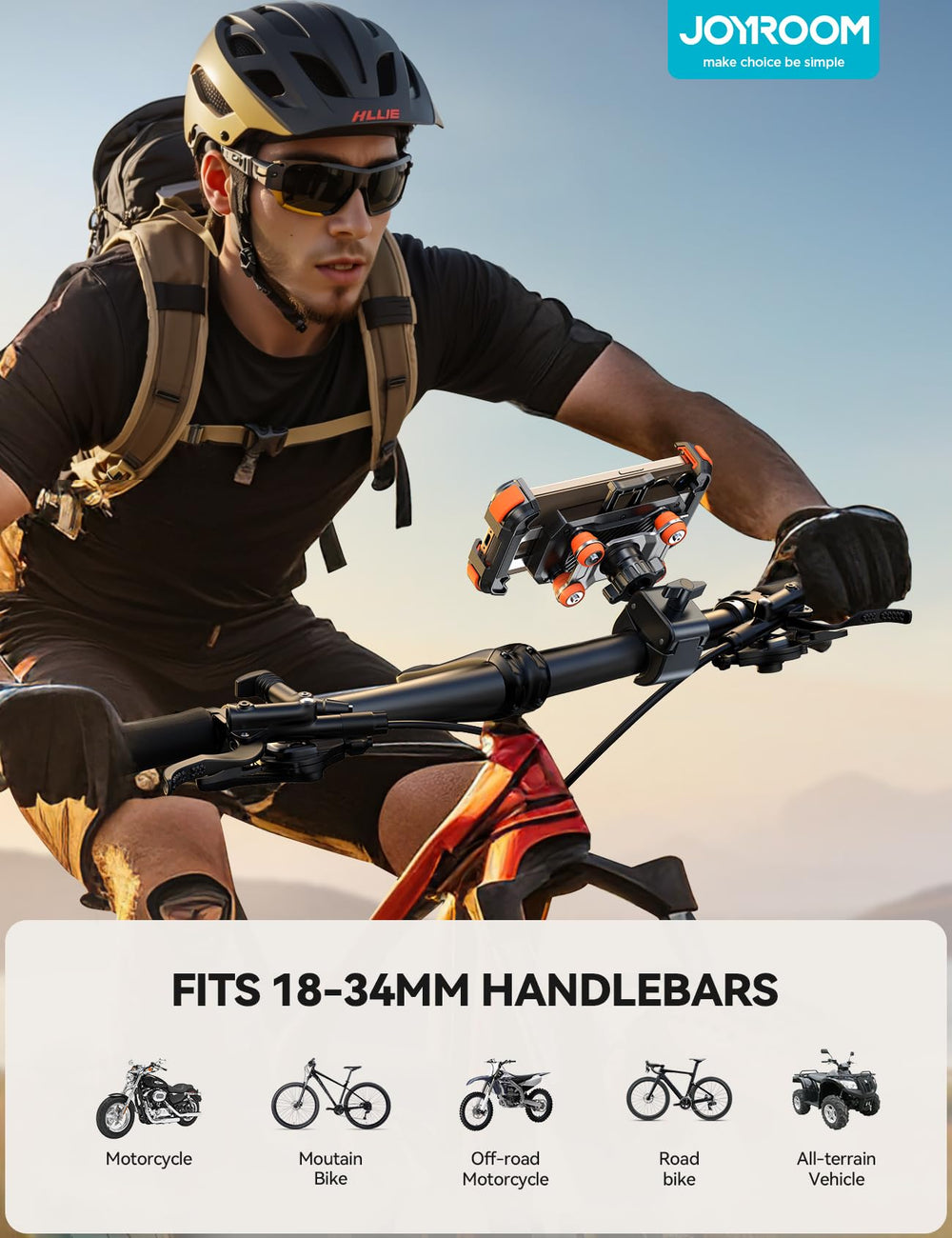 JOYROOM orange bike mount offers secure grip during aggressive rides