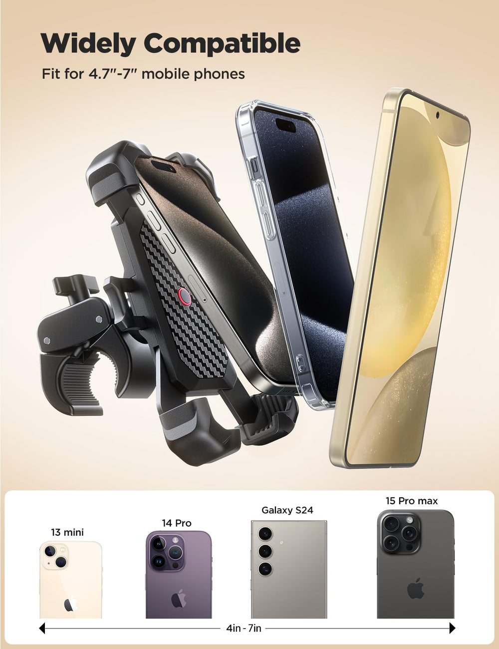 JOYROOM supports phones 4.7 to 7 inches with cases up to 0.71 inches