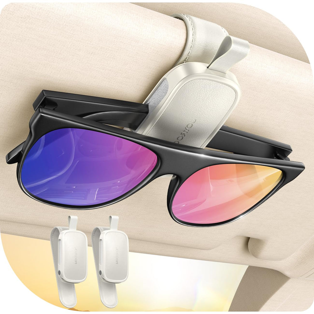 JOYROOM sunglasses holder car visor clip keeps glasses secure for quick access.