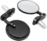 JoySee universal black 3-inch round bar end mirror with wide rear view.