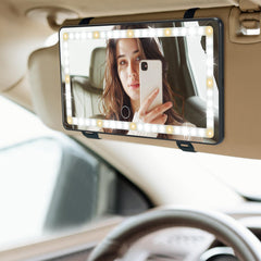 JOYTUTUS car visor vanity mirror with 60 LEDs for clear makeup on the go.