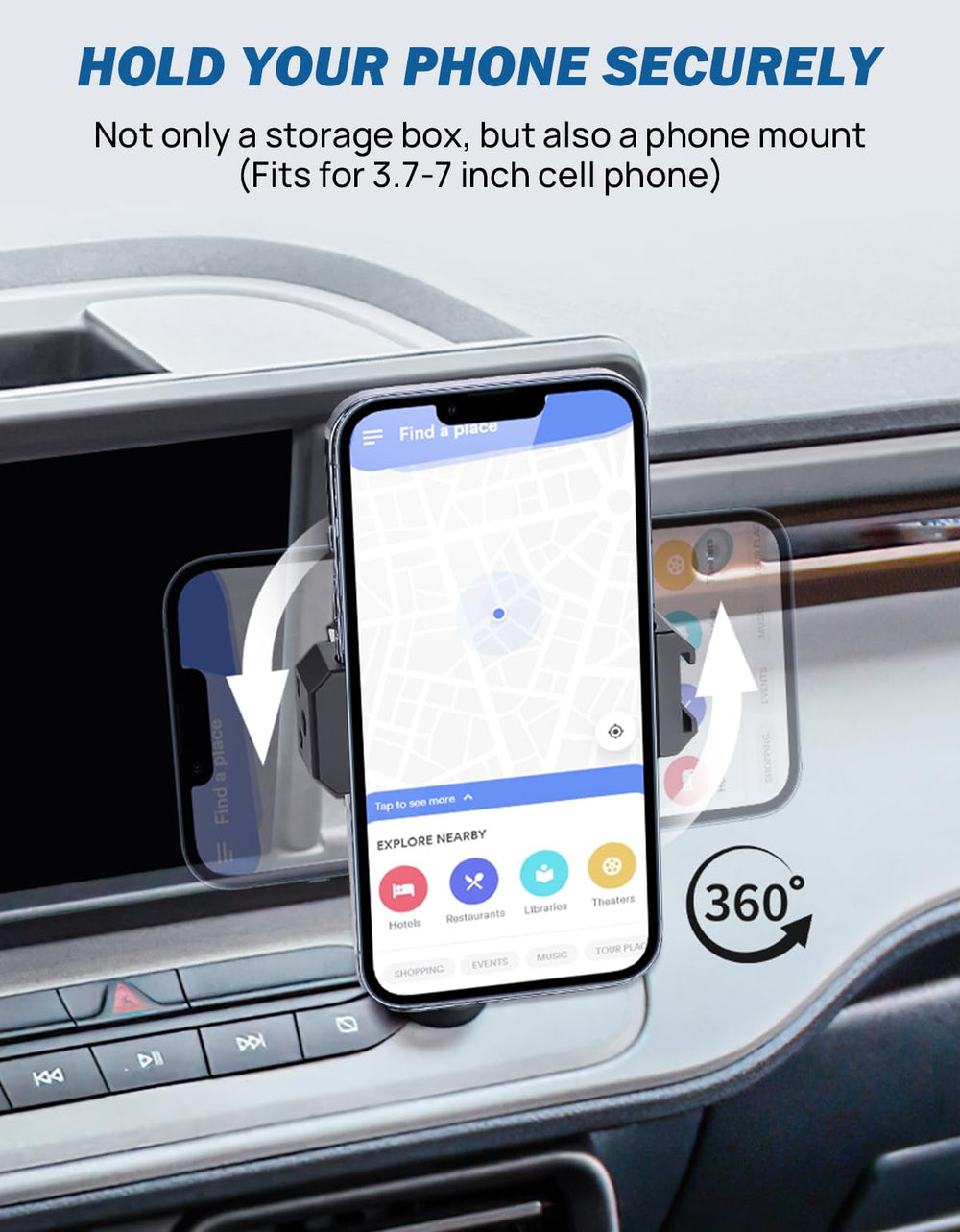 360-degree rotatable JOYTUTUS phone holder ready for portrait or landscape use