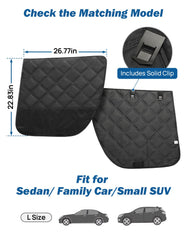 JOYTUTUS dog car door protector installation shown in the window gap.