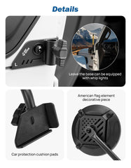 Drill-free, quick-release base for easy, reusable mounting.