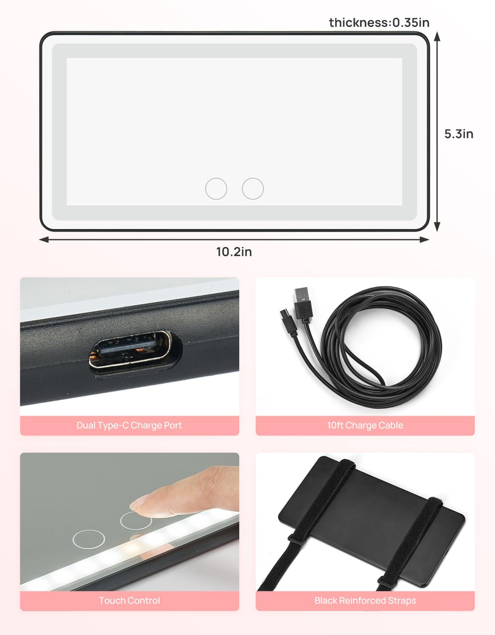 JOYTUTUS extended 10ft cord lets you position the mirror anywhere.
