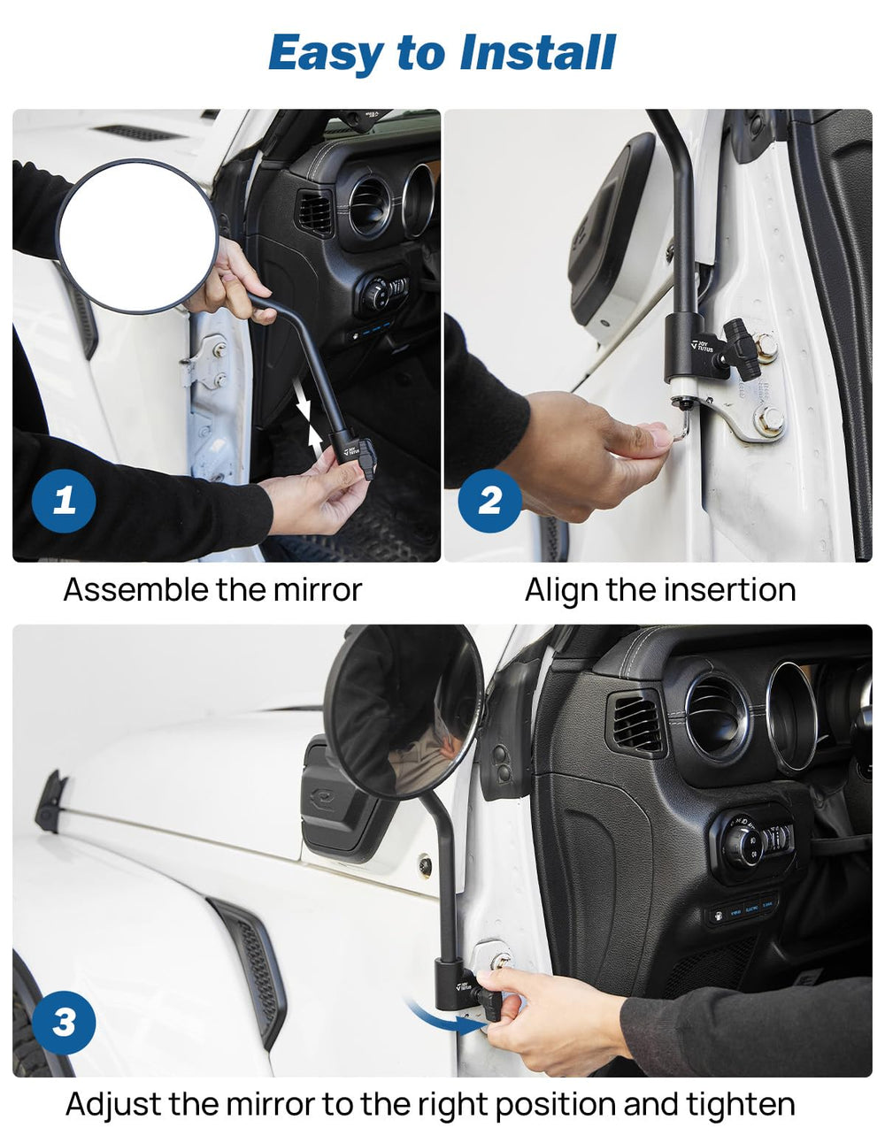 JOYTUTUS Wrangler doors-off mirrors stay stable with reduced vibration on rough terrain